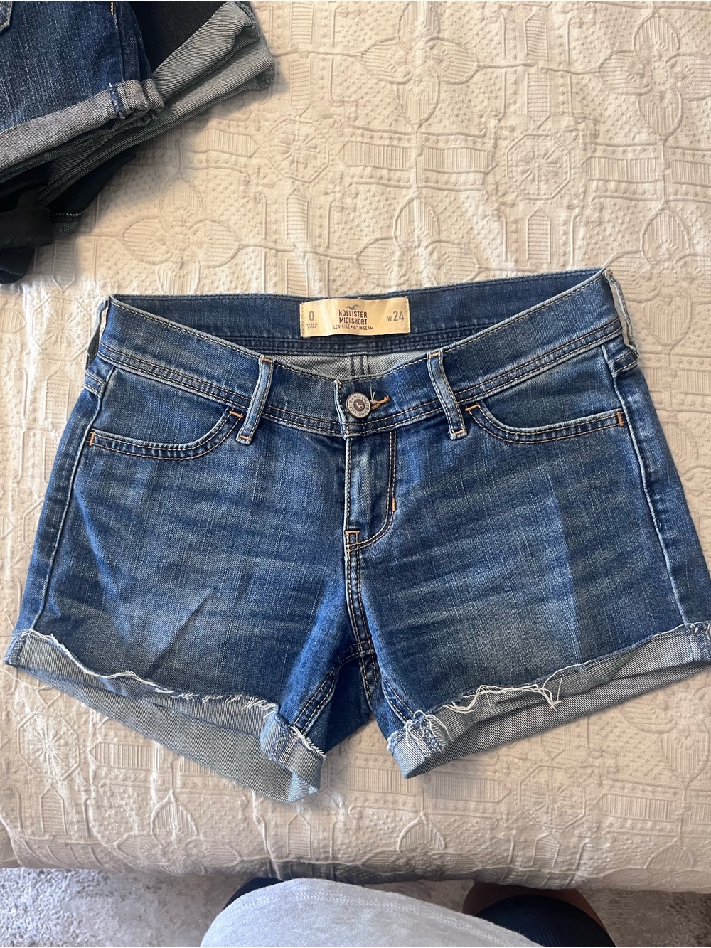 Hollister Women's Dark Blue Rolled-Hem Denim Shorts